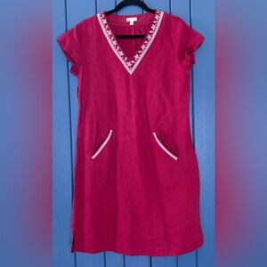 Garnet Hill Maroon Red Linen Dress Size 8 Lagenlook Coastal Boho Southwestern
